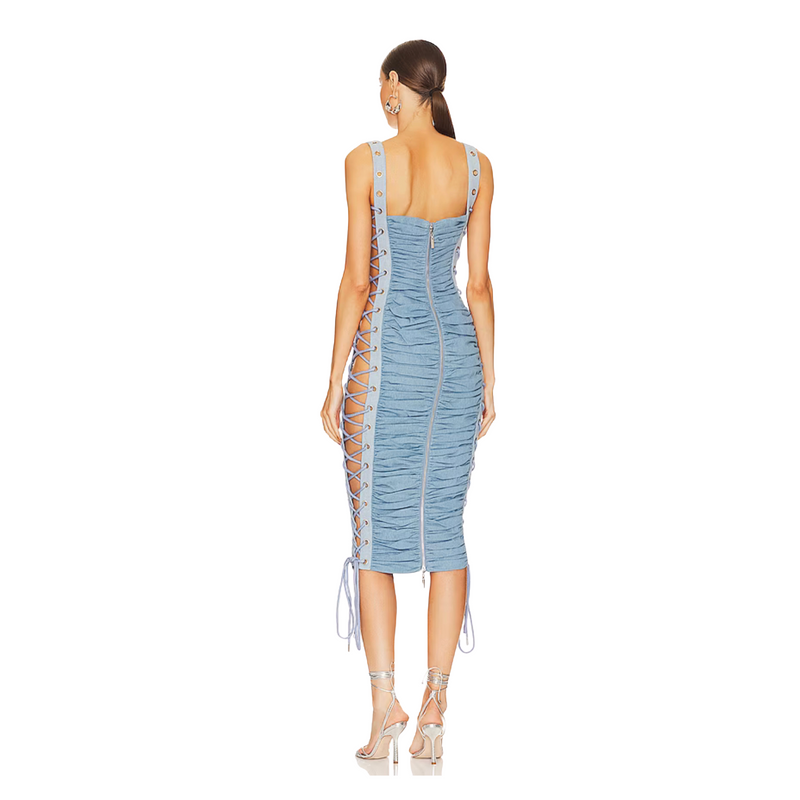 Bronx and Banco Britney Denim Midi Dress in blue