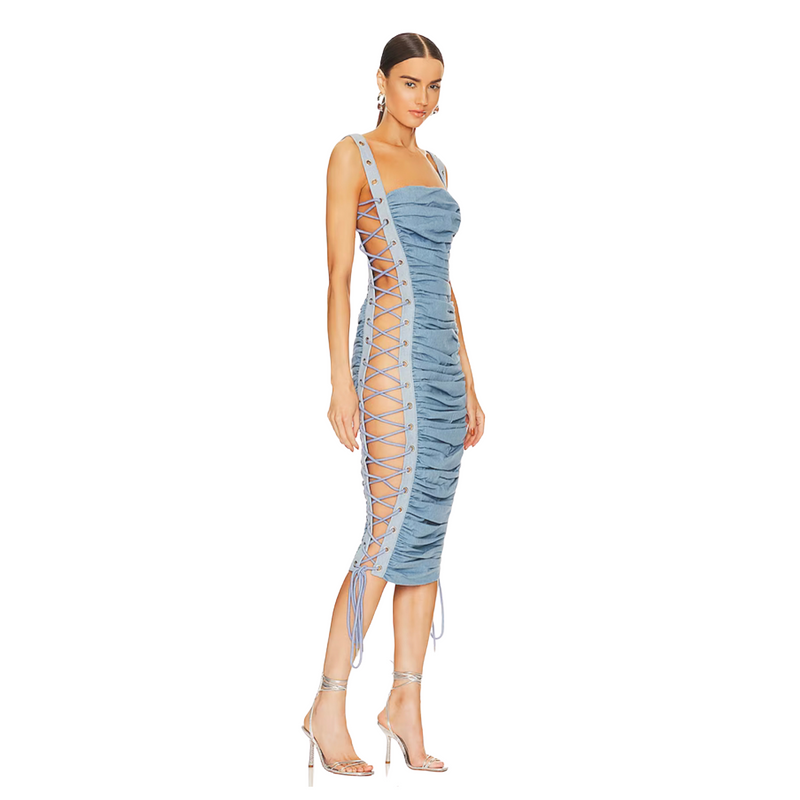 Bronx and Banco Britney Denim Midi Dress in blue