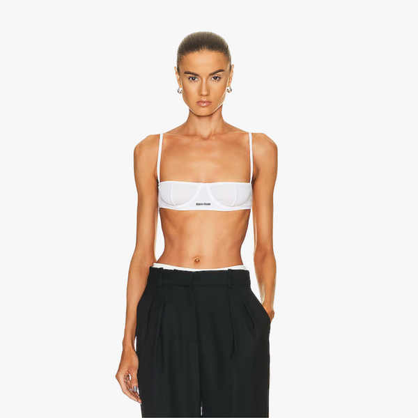 Miu Miu White Ribbed knit demi bra