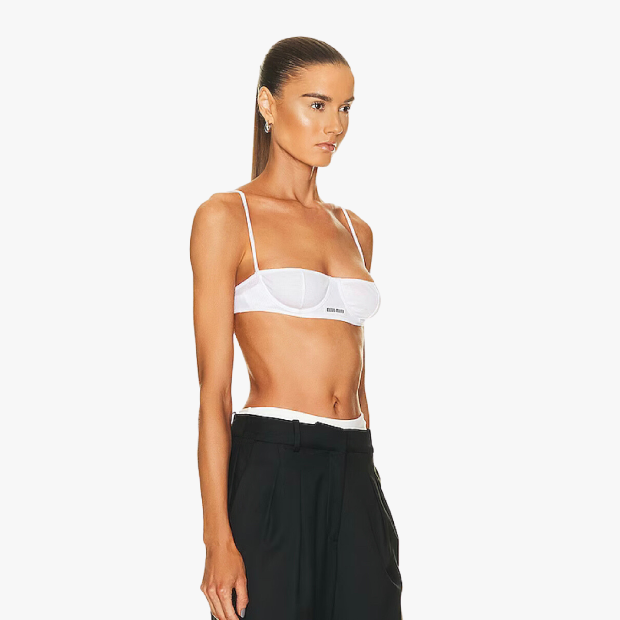 Miu Miu White Ribbed knit demi bra