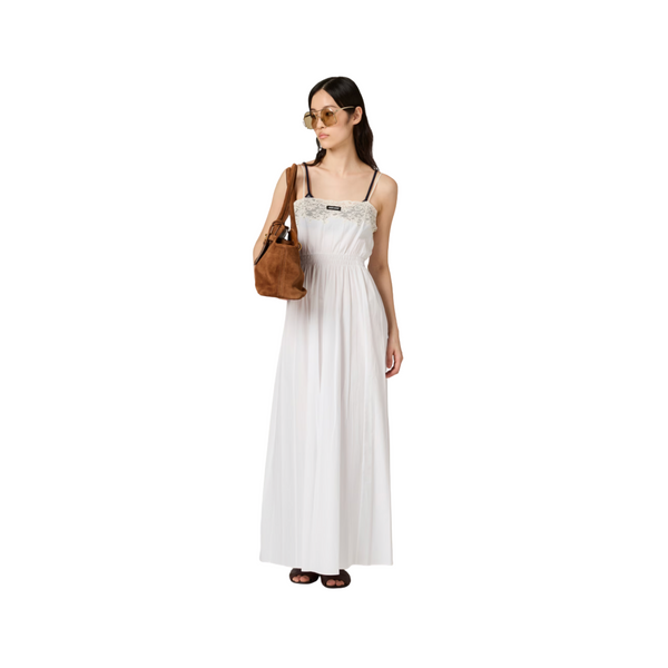 Miu Miu Poplin and Lace Midi Dress