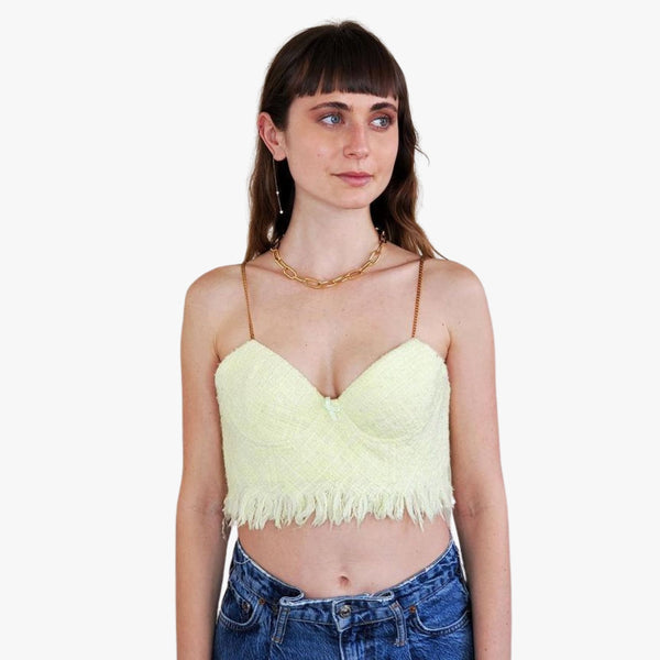 Alexander Wang Cropped Chain-wool blend Tweed Bustier