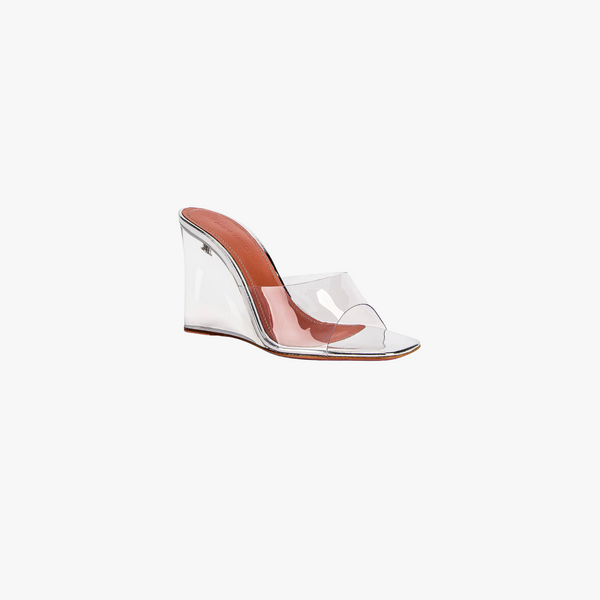 Amina Muaddi Lupita glass wedge slide sandal