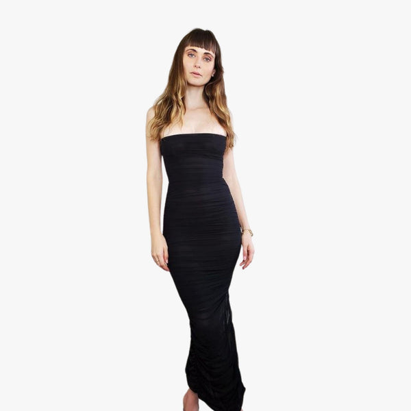 House Of CB Sirene Black Gathered Oranze Mesh Dress