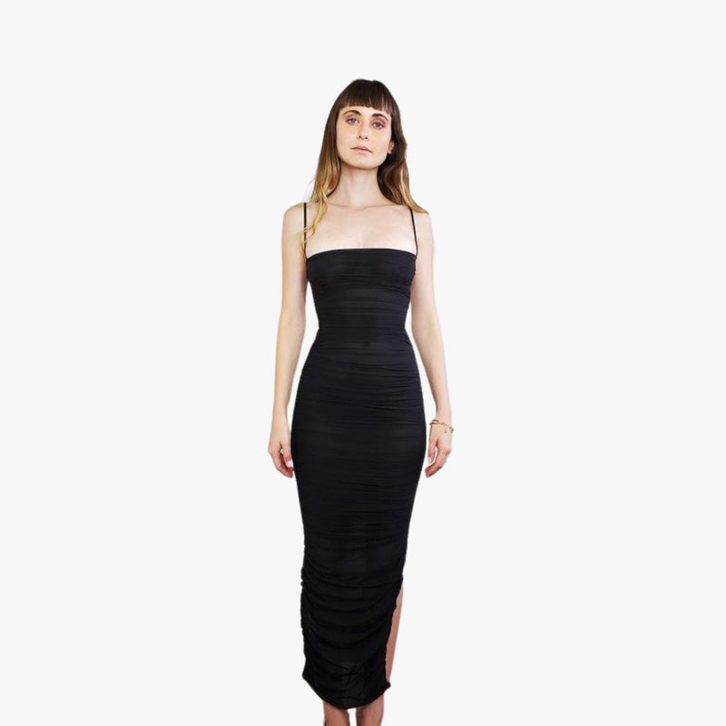 House Of CB Sirene Black Gathered Oranze Mesh Dress