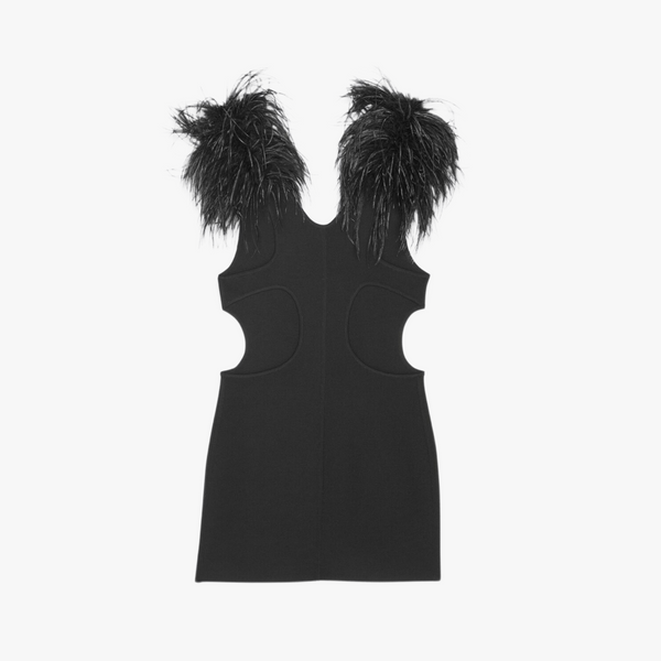 YSL Saint Laurent Mini Dress in wool and feathers