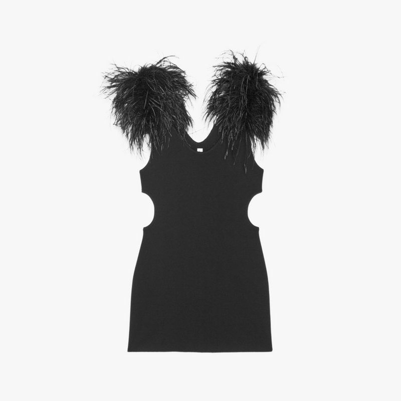 YSL Saint Laurent Mini Dress in wool and feathers